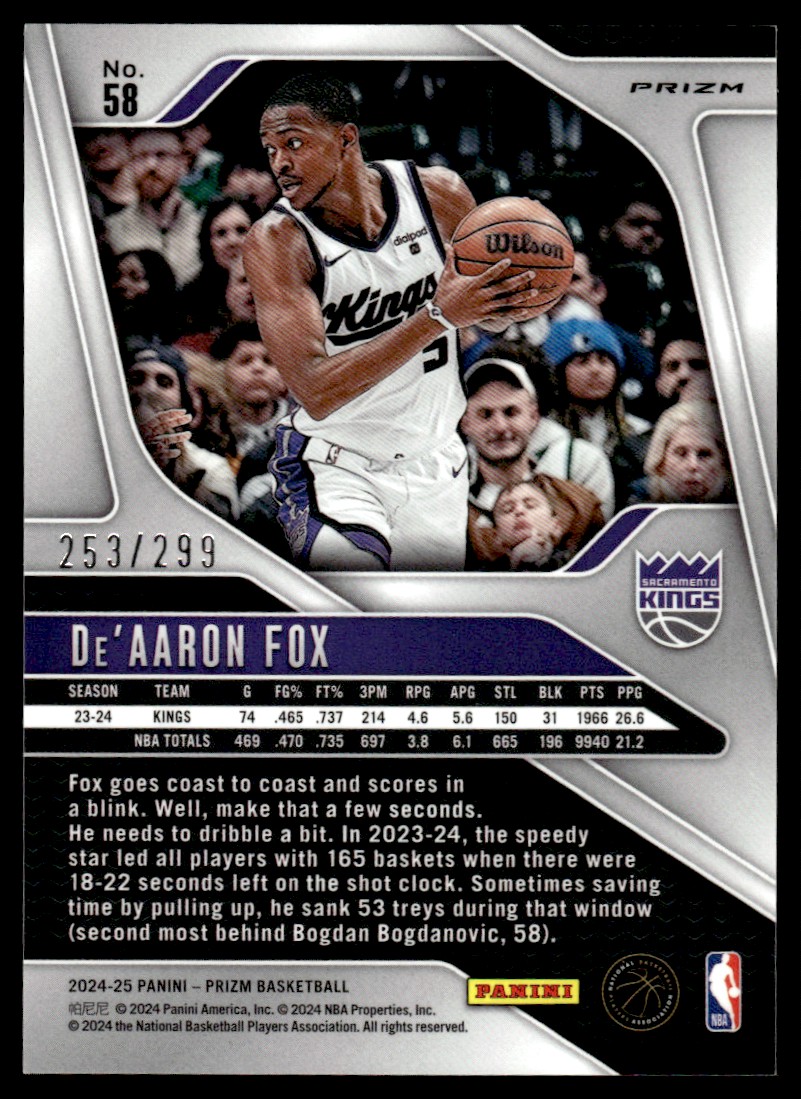 2024-25 Panini Prizm Prizms Red 253/299 De'Aaron Fox 253/299