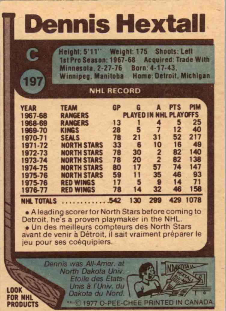1977-78 O-Pee-Chee Dennis Hextall - NrMint #197 card back image