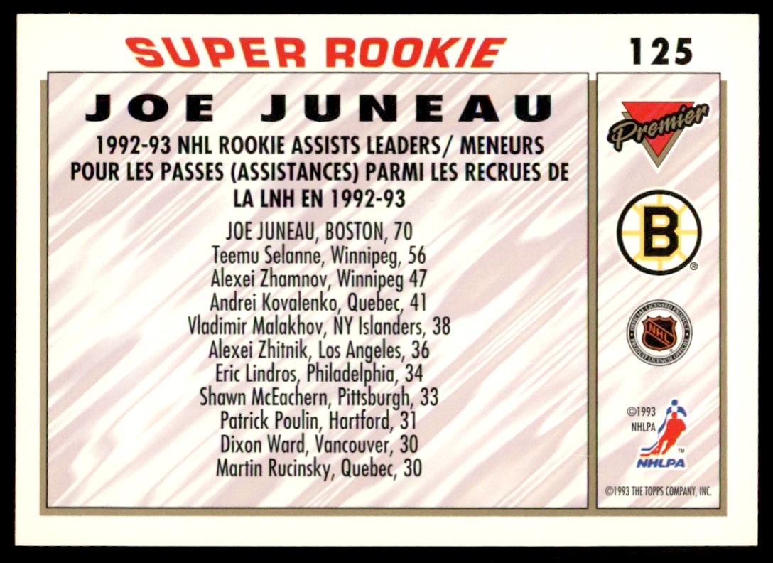 1993-94 Topps Premier Joe Juneau #125 card back image
