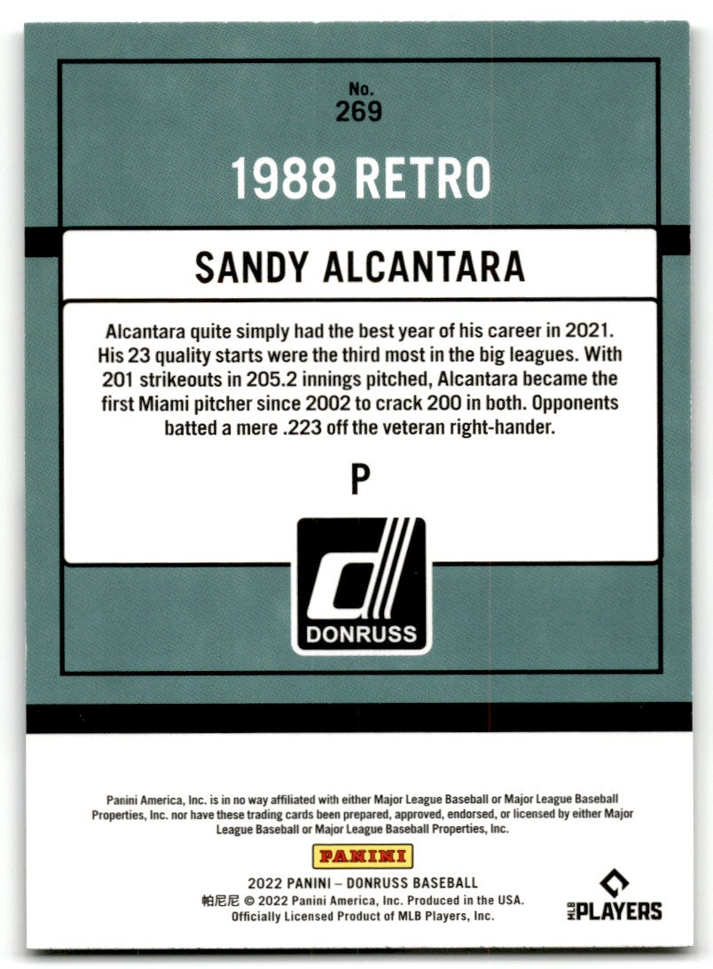 2022 Donruss 1988 Retro Sandy Alcantara Miami Marlins #269 | eBay