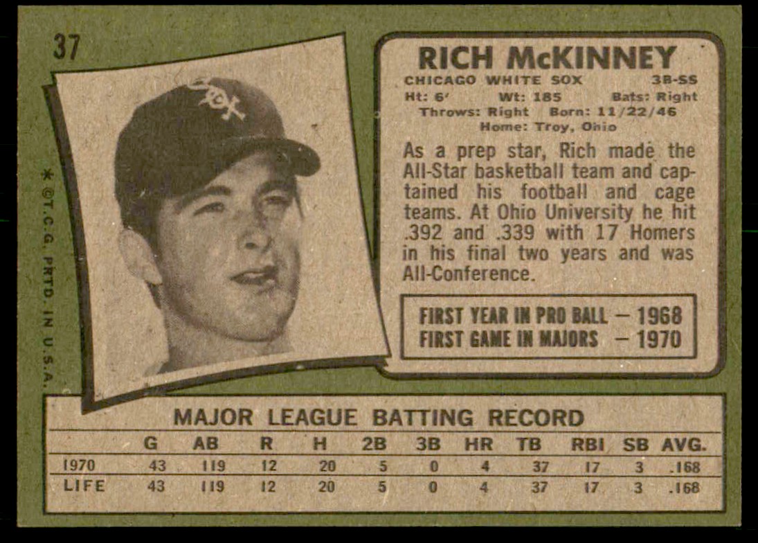 1971 Topps Rich McKinney #37 card back image