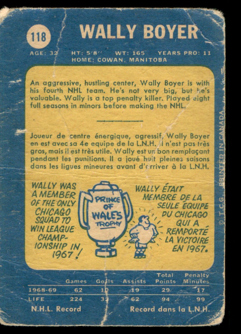 1969-70 O-Pee-Chee Wally Boyer #118 card back image