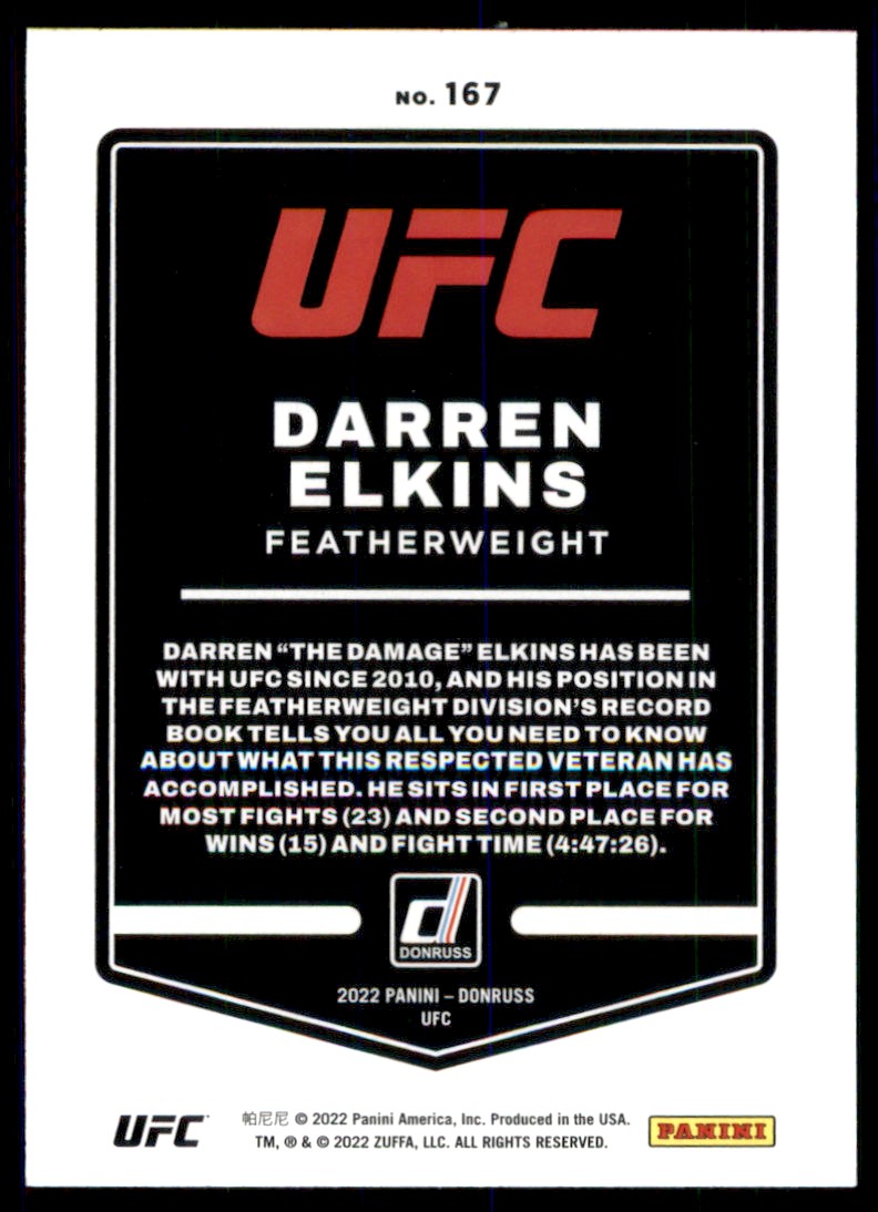 2022 Panini Donruss UFC Darren Elkins #167 card back image