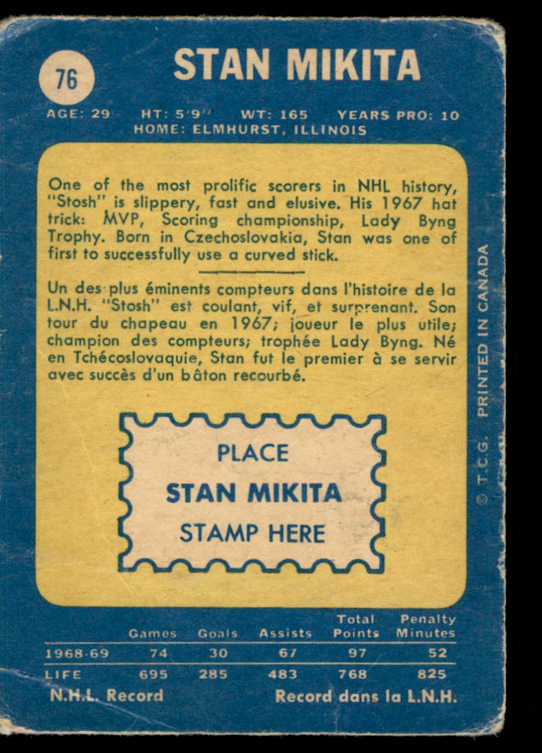 1969-70 O-Pee-Chee Stan Mikita #76 card back image