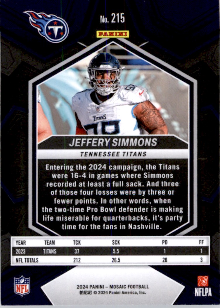 2024 Panini Mosaic Jeffery Simmons #215 card back image