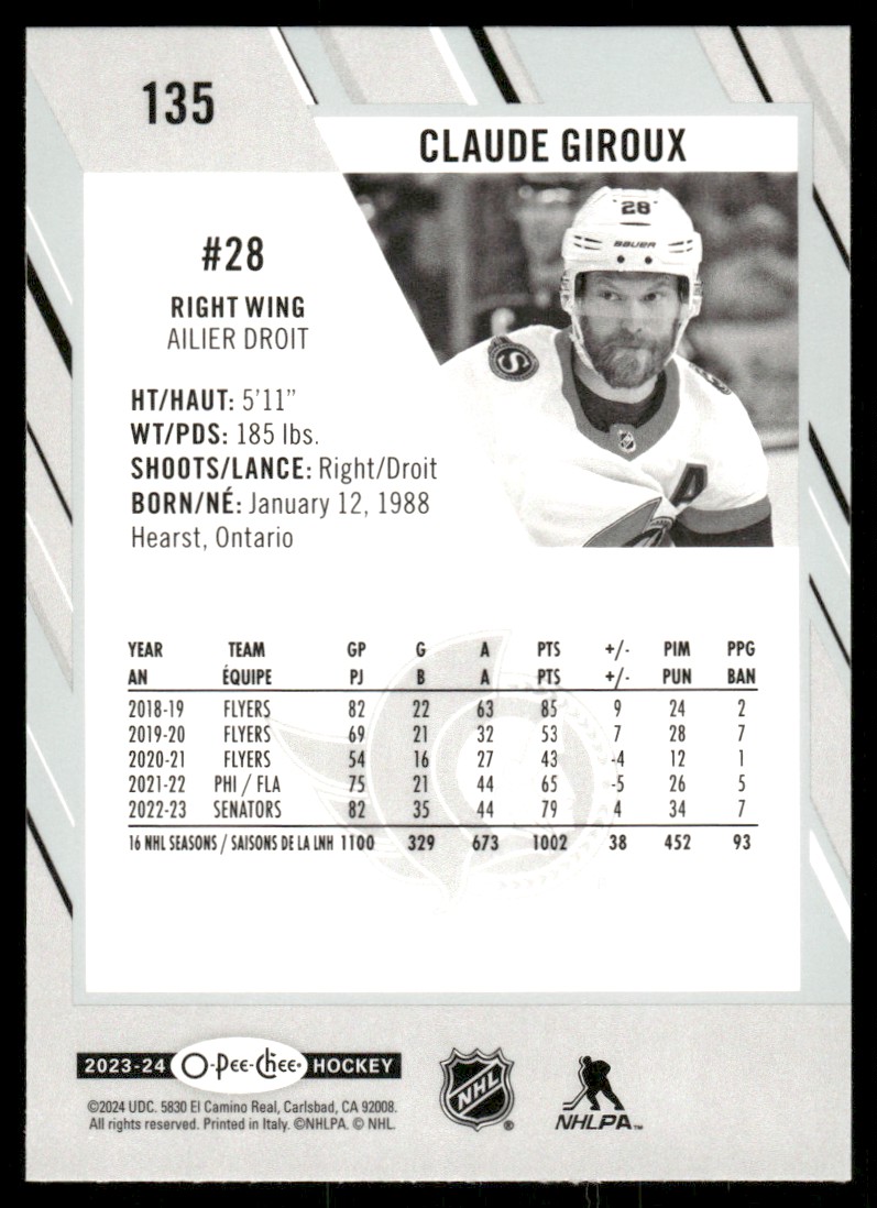 2023-24 O-Pee-Chee Claude Giroux #135 card back image