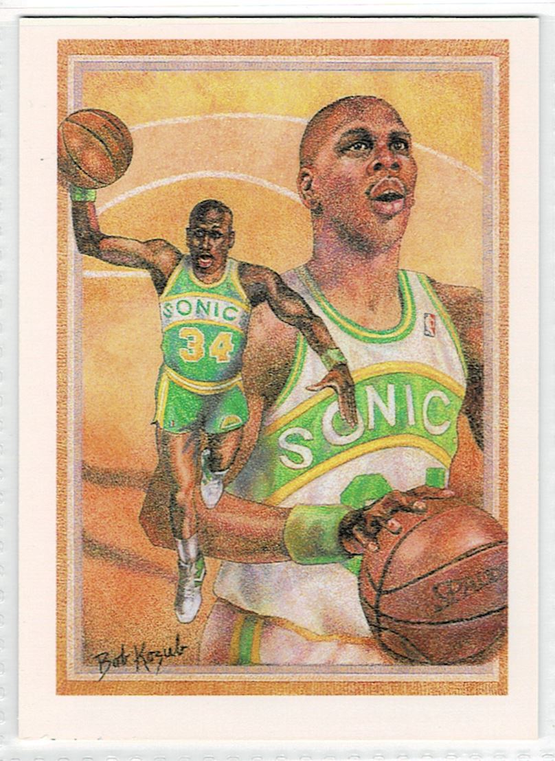 1990-91 NBA Hoops Art Card Team Checklist Xavier McDaniel #379 on