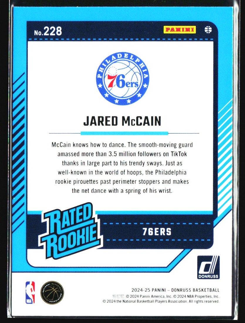 2024-25 Donruss Green Laser Jared McCain Rookie Philadelphia 76ers