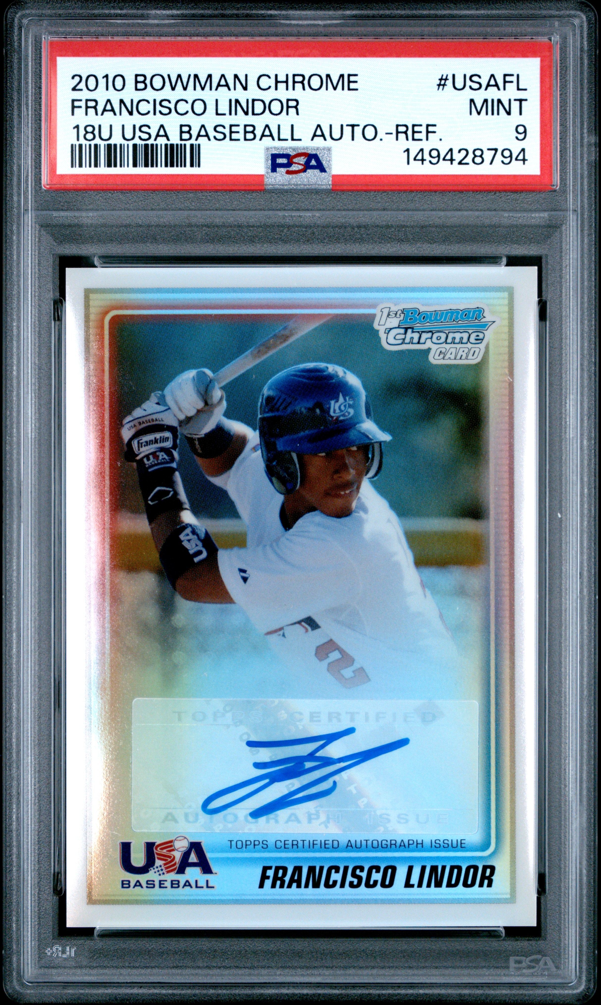 Francisco Lindor 2010 Bowman Chrome Refractor USA Auto PSA 9 #USA 
