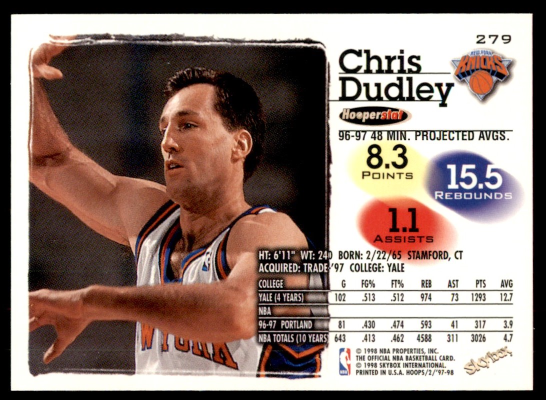 1997-98 Nba Hoops Chris Dudley New York Knicks #279 | eBay