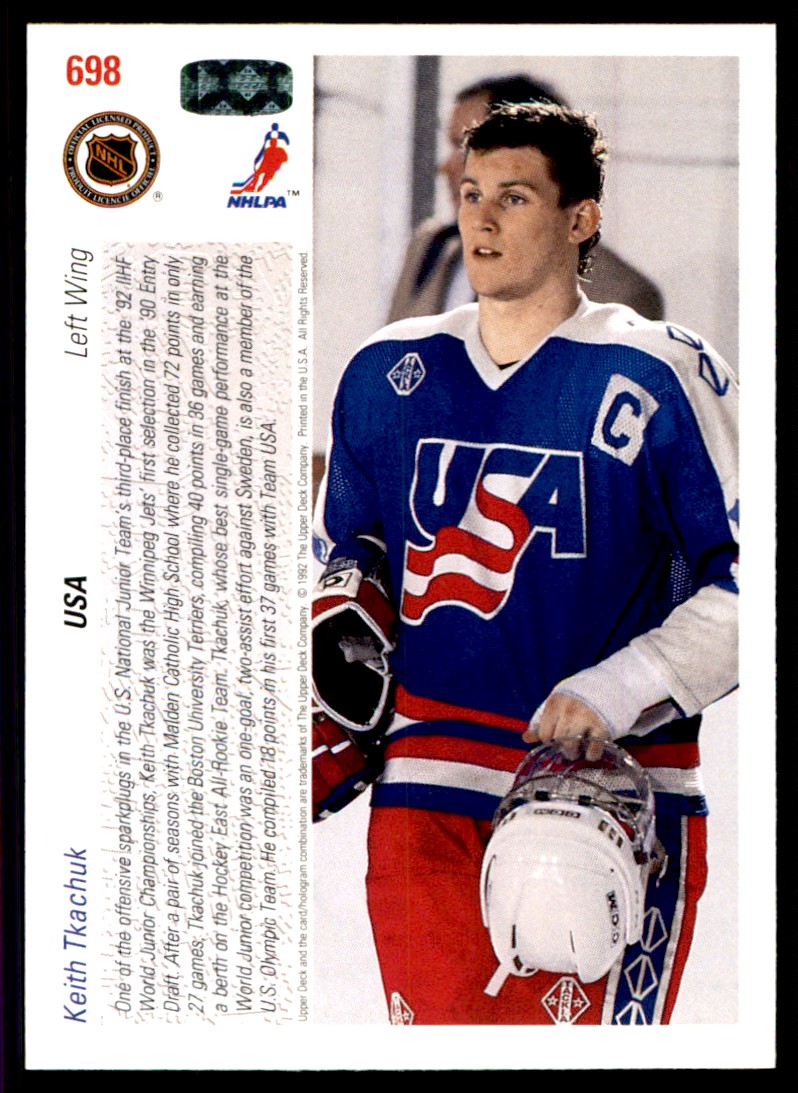 1991-92 Upper Deck Keith Tkachuk #698 card back image