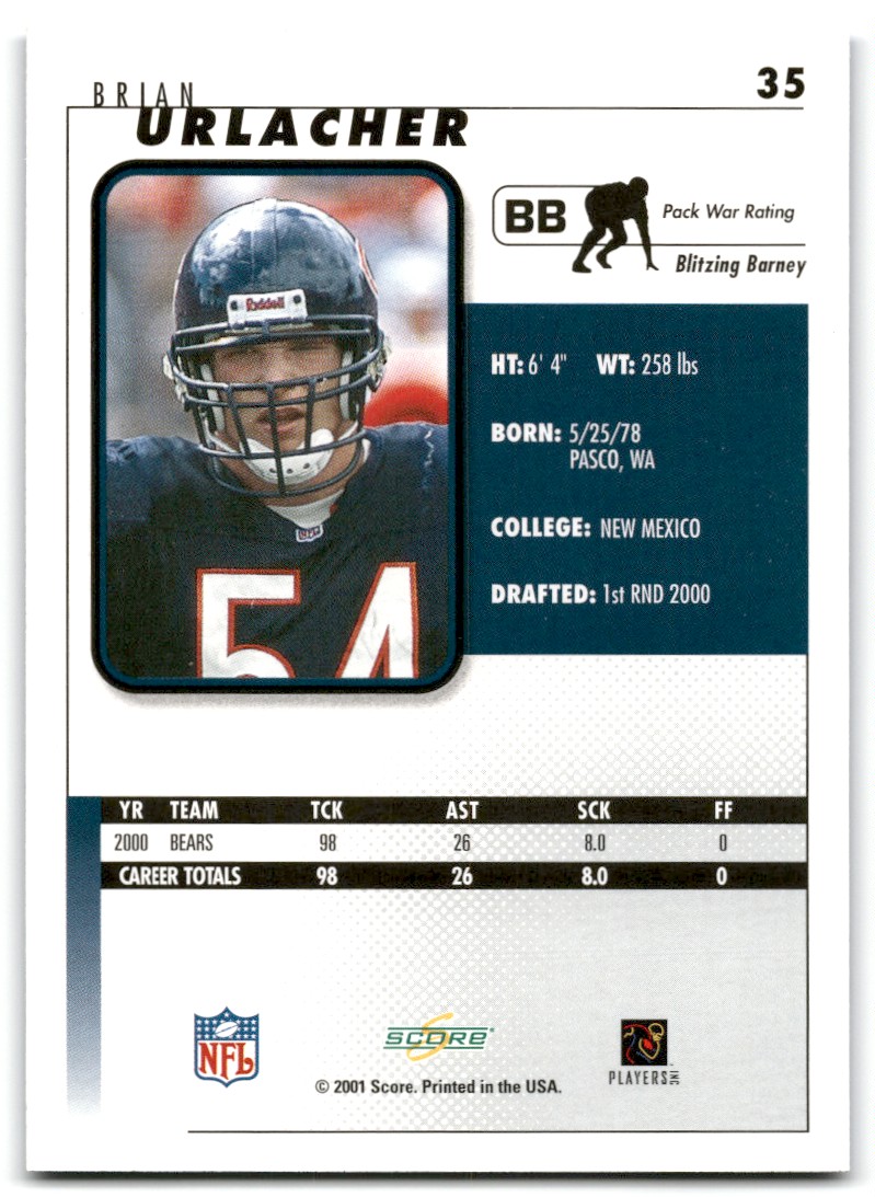 2001 Score Brian Urlacher #35 Chicago Bears | eBay
