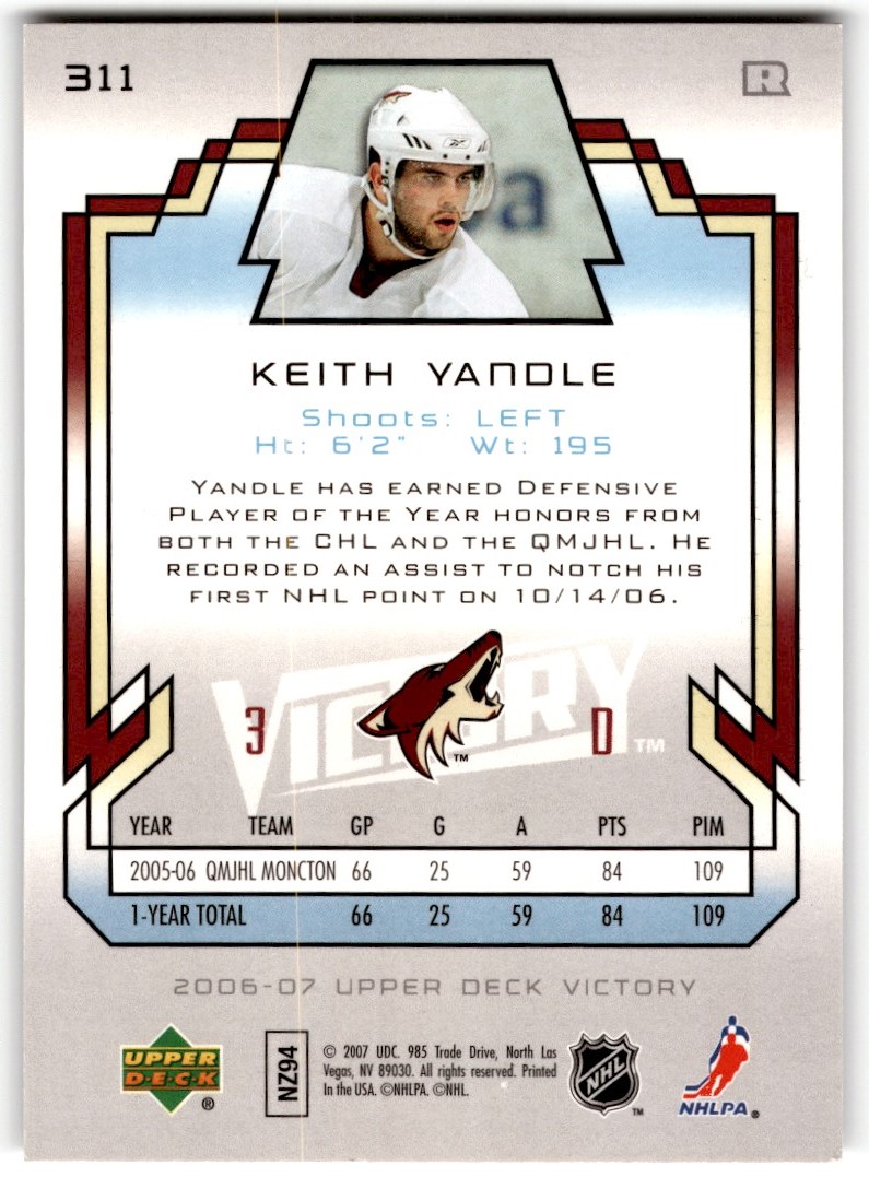 2006-07 Upper Deck Victory Keith Yandle Rookie #311 Phoenix