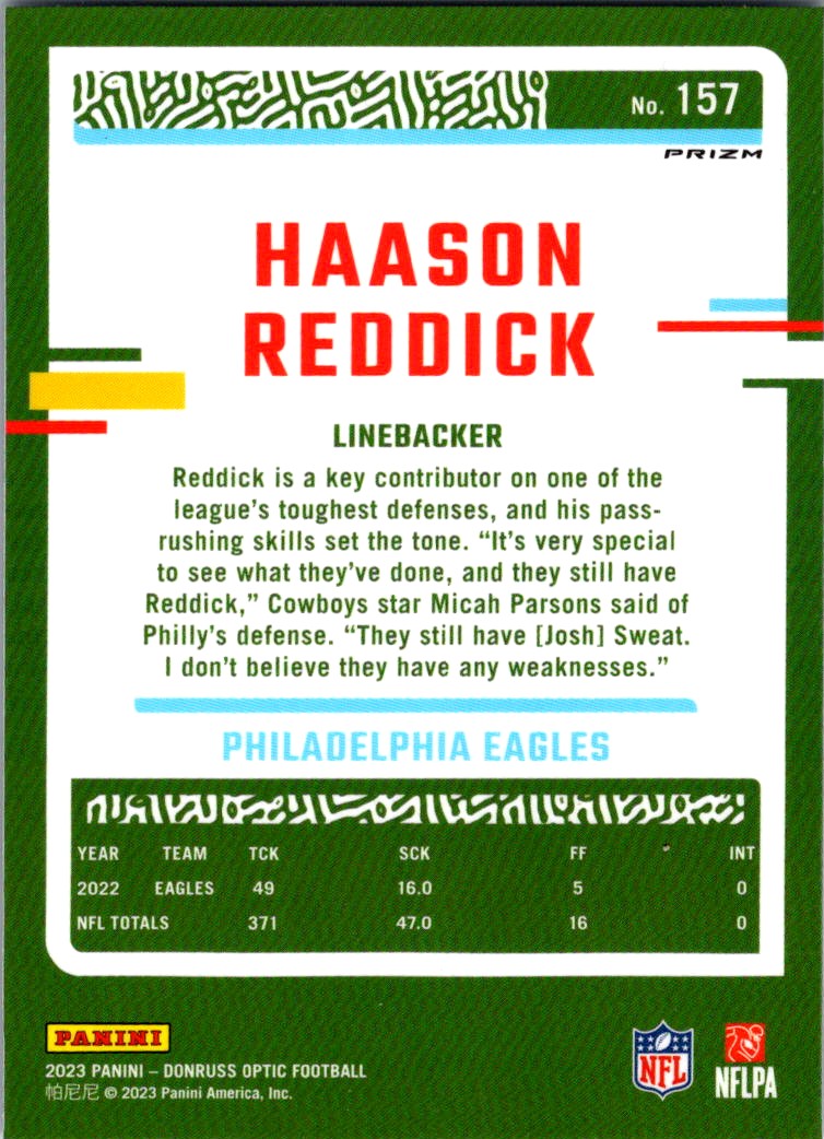 2023 Panini Optic Stars Haason Reddick #157 card back image