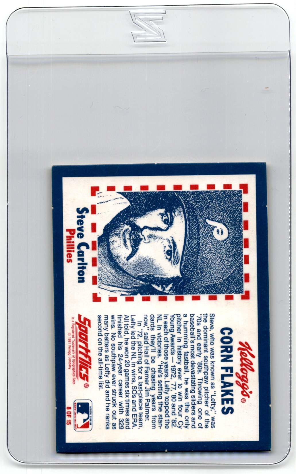 1991 SPORTFLICS KELLOGG'S CORN FLAKES STEVE Carlton #8 card back image