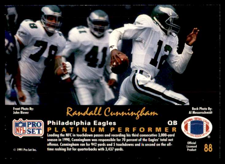 1991 Pro Set Platinum Randall Cunningham #88 card back image