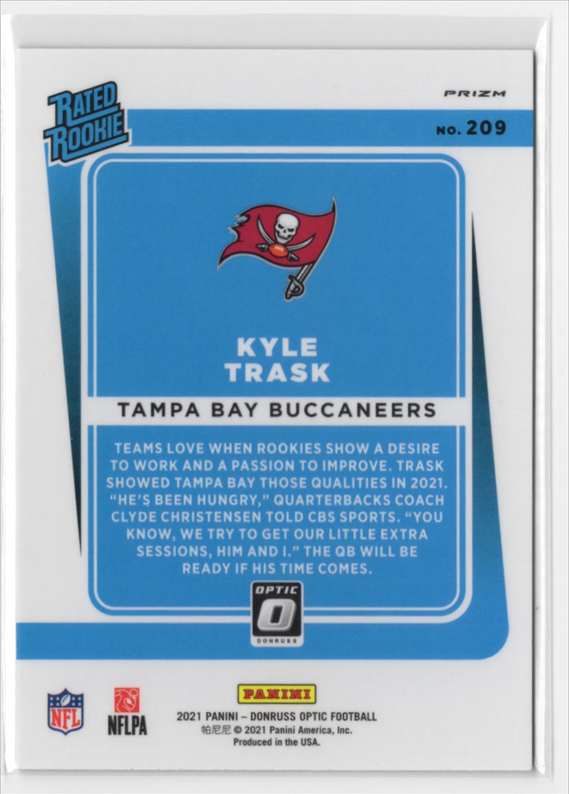 2021 Donruss Optic Prizm Green Velocity Kyle Trask #209 card back image