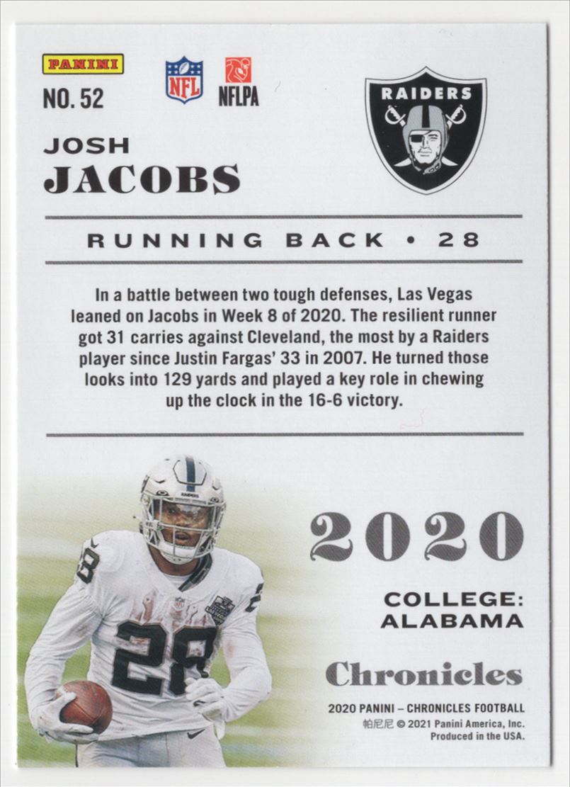 2020 Panini Chronicles Teal Josh Jacobs Las Vegas Raiders