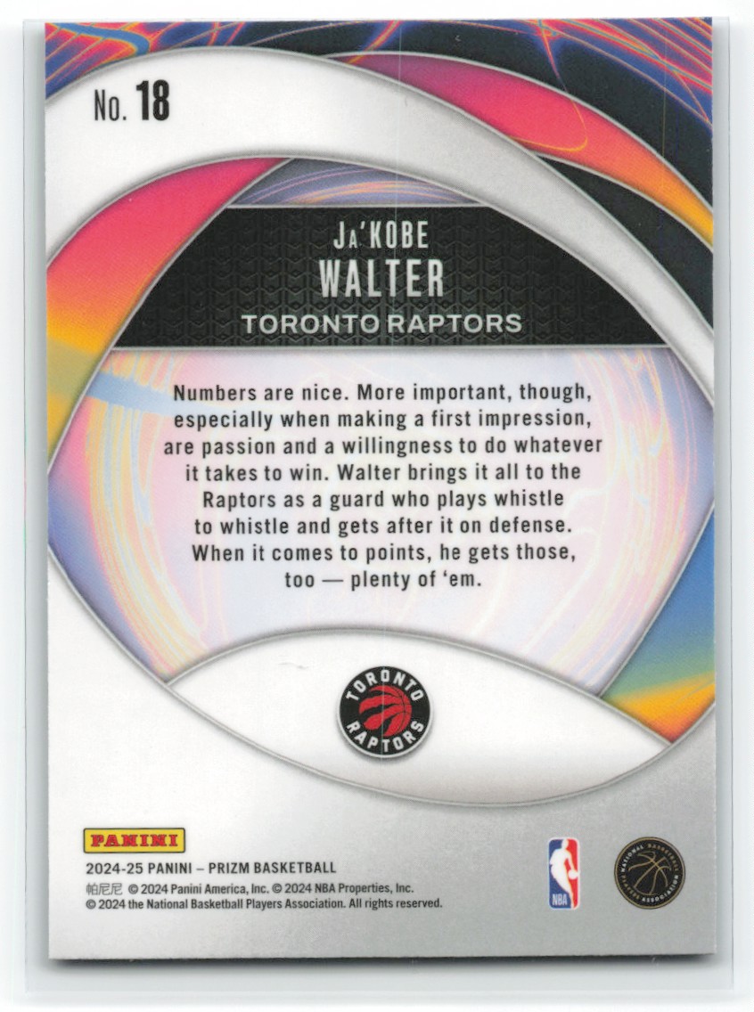 2024-25 Prizm Ja'Kobe Walter #18 card back image