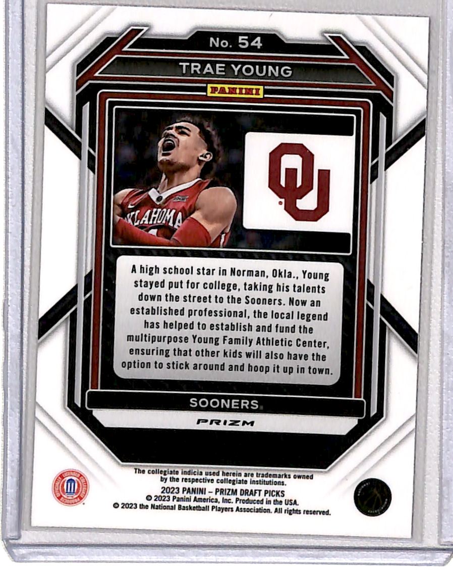 2023-24 Panini Prizm Draft Picks Purple Wave Parallel Trae Young #54 card back image