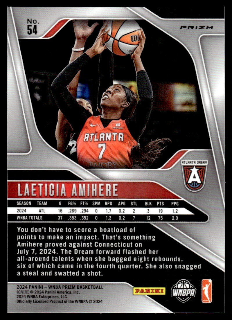 2024-25 Panini Prizm WNBA Laeticia Amihere #54 card back image