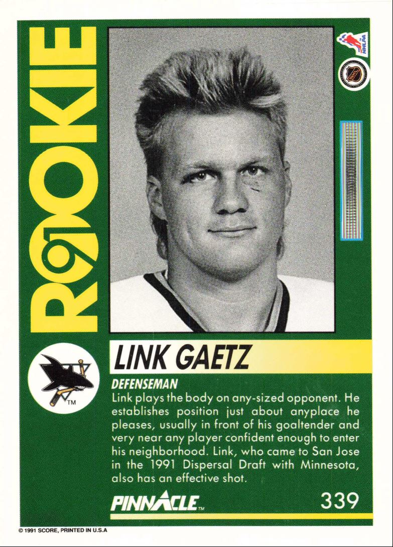 1991-92 Pinnacle Hockey Rookie Link Gaetz San Jose Sharks