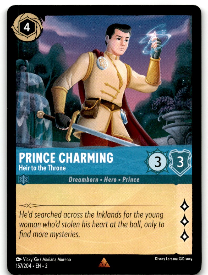 Disney Lorcana Trading Card Game Rise of the Floodborn Rare Prince Charming - Heir to the Throne #157