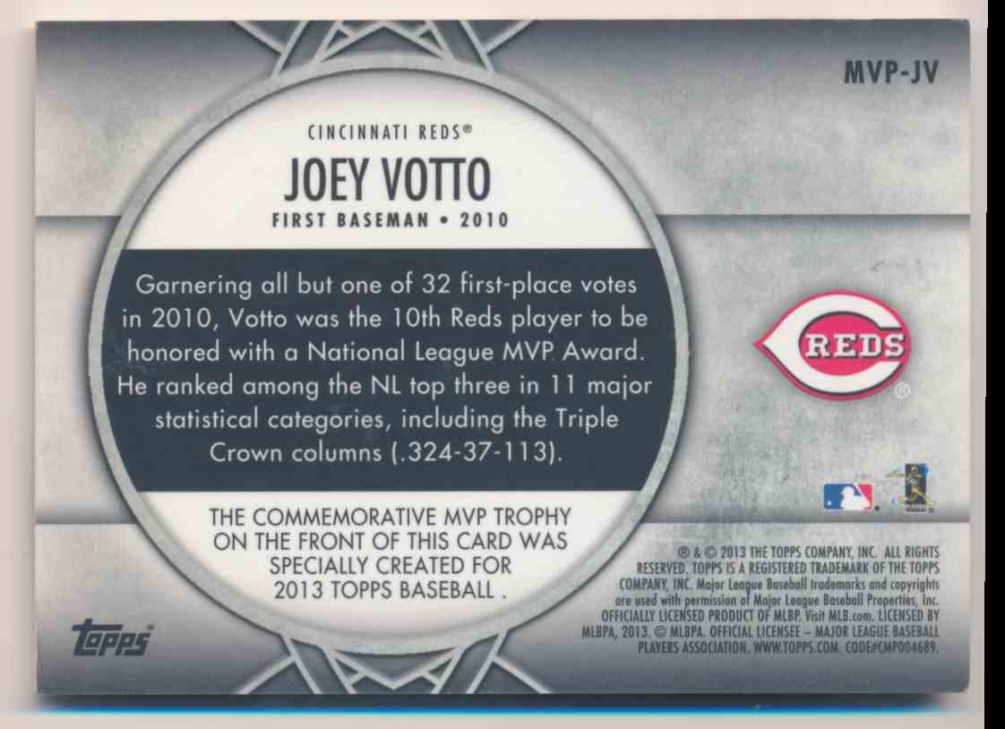 2013 Topps Baseball Commemorative Patch Joey Votto Mvp Jv On Kronozio
