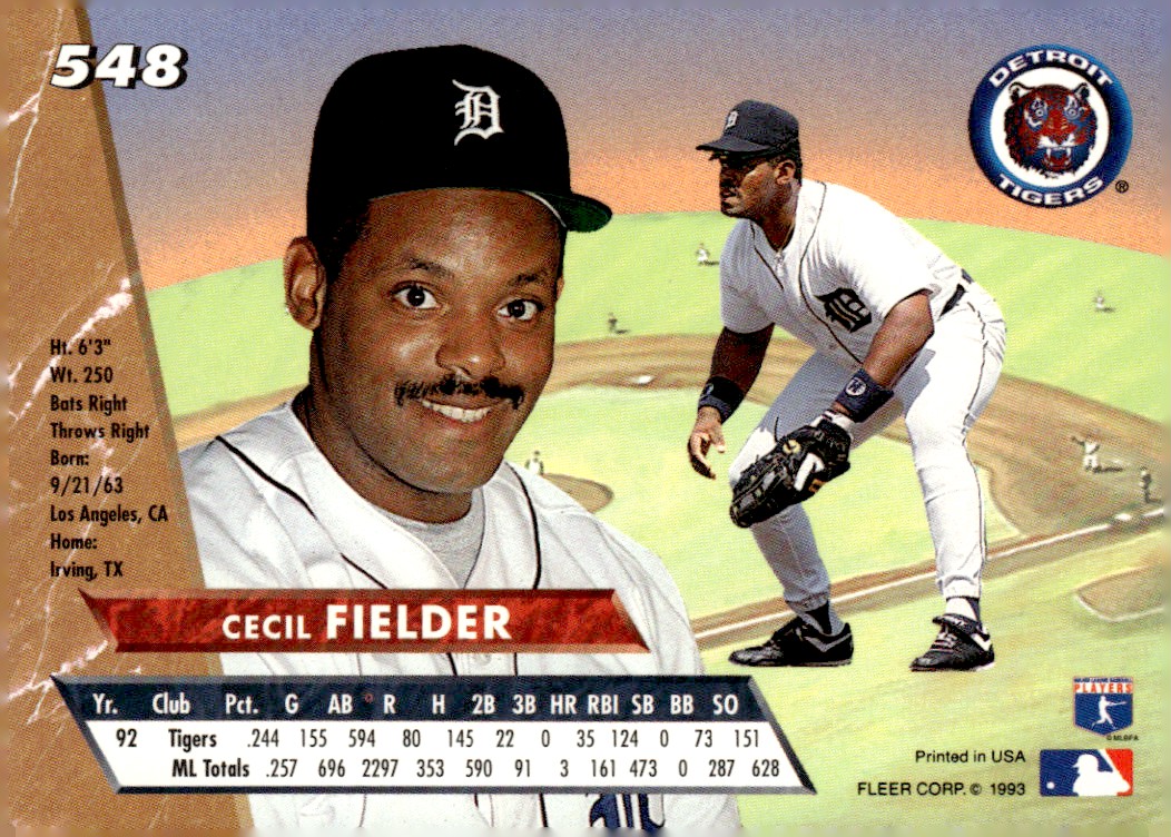 1993 Ultra Cecil Fielder #548 card back image