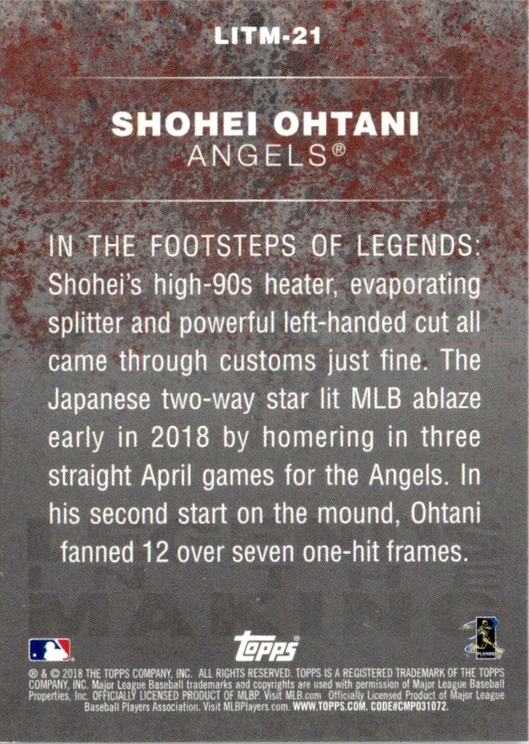 2018 Topps Update Legends in the Making GQ Shohei Ohtani #LITM-21 card back image
