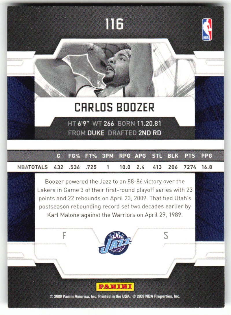2009-10 Donruss Elite Carlos Boozer #116 card back image
