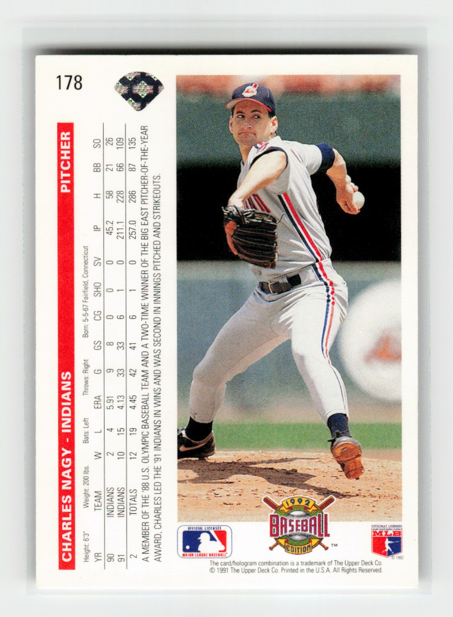 1992 Upper Deck Charles Nagy #178 card back image