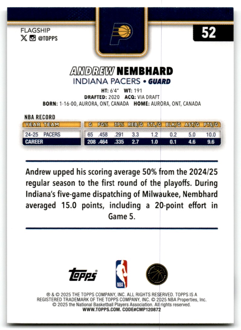2025-26 Topps Andrew Nembhard Indiana Pacers #52 | eBay