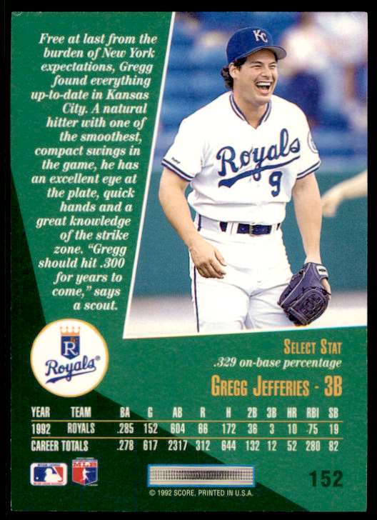 1992 Score Select Gregg Jefferies #152 card back image