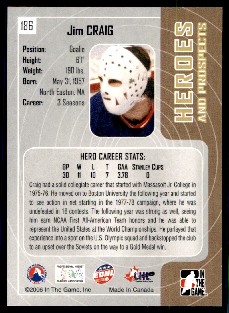 【超レア非売品】競艇　2006年賞金王決定戦：シリーズ戦　ドリーム 2005-06 In The Game Heroes and Prospects Jim Craig USA #186