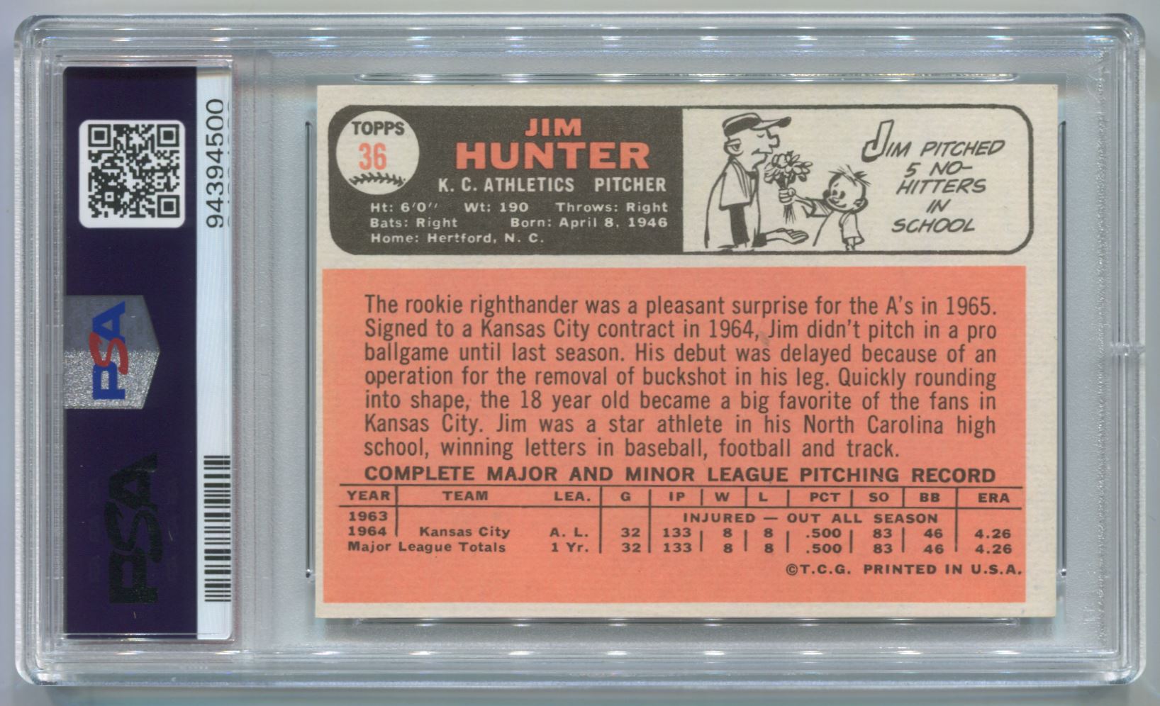 1966 Topps HOFer Jim Hunter #36 card back image