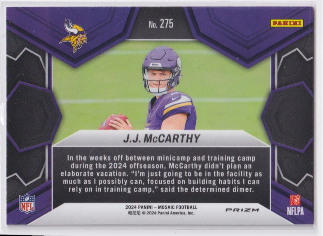2024 Panini Mosaic J.J. McCarthy #275 card back image