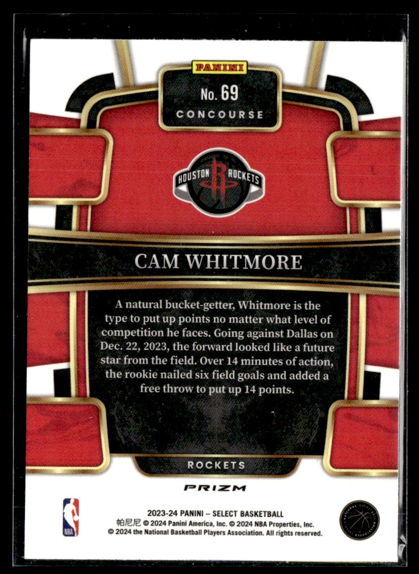 2023-24 Panini Select Blue Ice Concourse Cam Whitmore #69 card back image