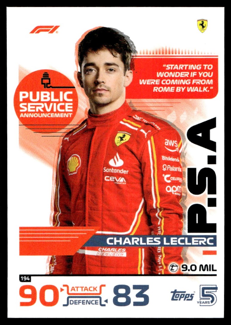F1 Alfa Romeo Charles Leclerc サイン入り1/2 Charles Leclerc Autographed 1:2 Scale Ferrari Mini Helmet