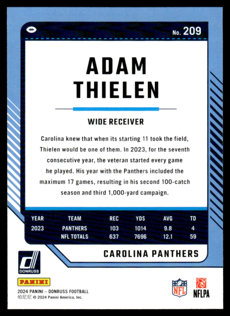 2024 Donruss Adam Thielen #209 card back image