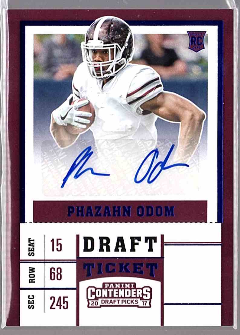 2017 Panini Contenders Draft Picks College Draft Ticket Blue Foil Football Cards Phazahn Odom #216 card front image