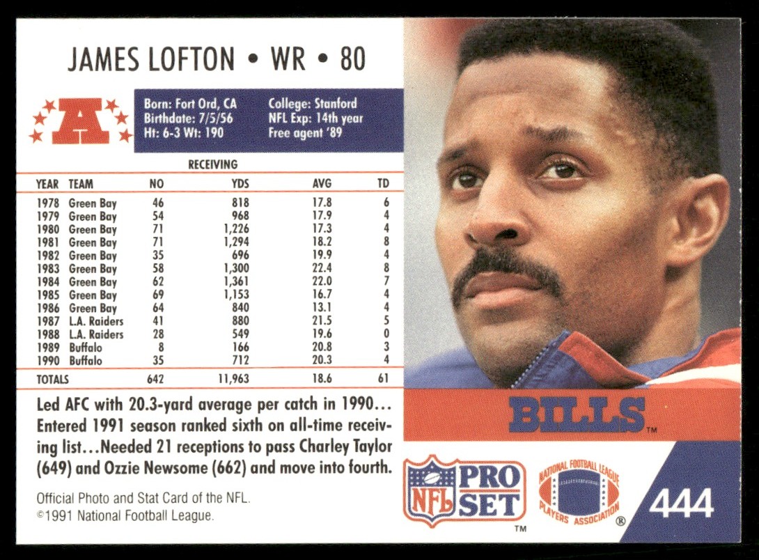 1991 Pro Set James Lofton #444 card back image