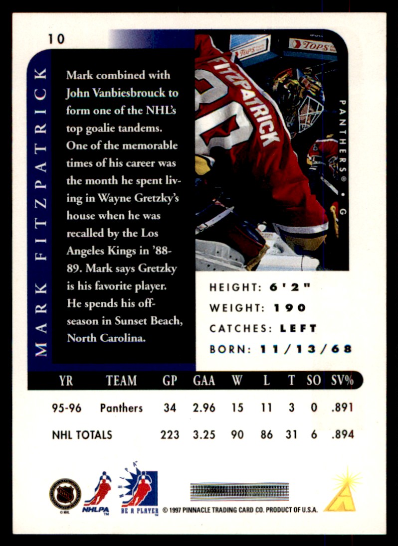 1996-97 Be A Player Autographs Silver Mark Fitzpatrick #10 card back image