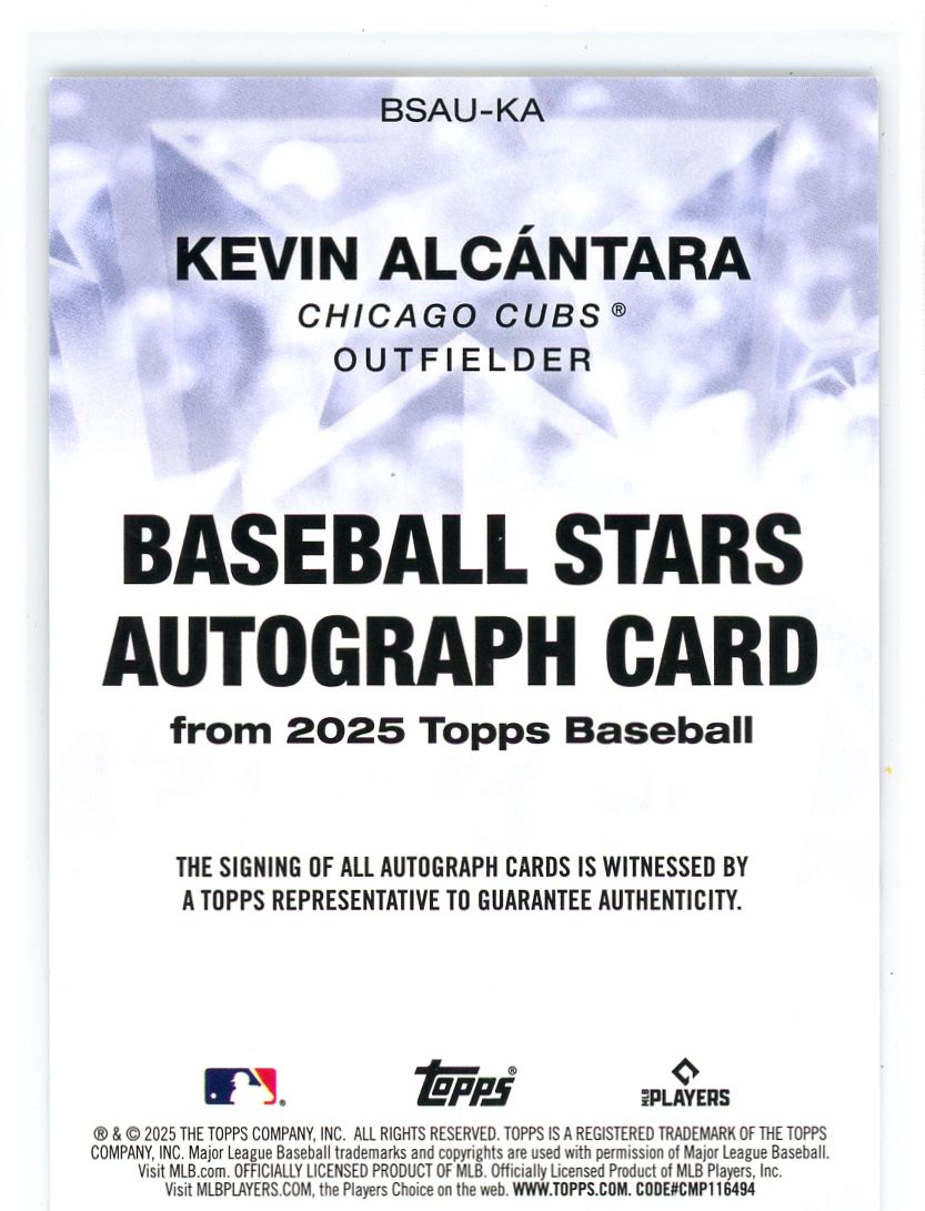 2025 Topps Update Baseball Stars Kevin Alcantara RC Auto Chicago