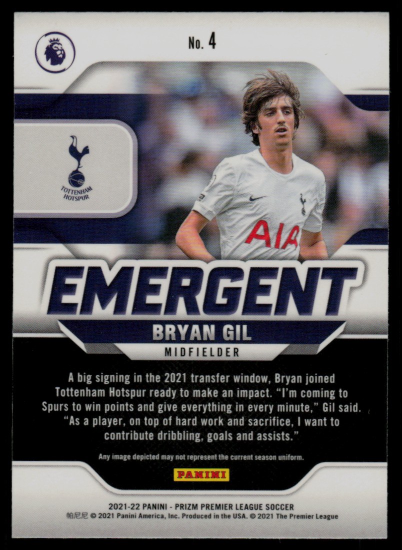 2021 Panini Prizm Premier League Emergent Bryan Gil #4 card back image