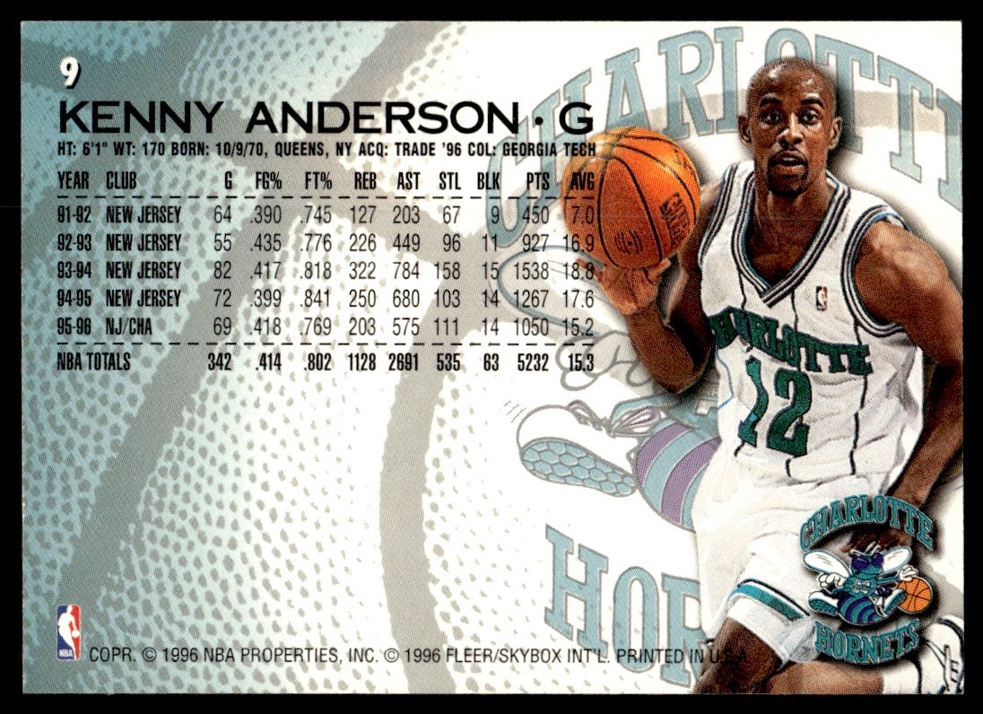 1996-97 Fleer Kenny Anderson Charlotte Hornets #9 | eBay