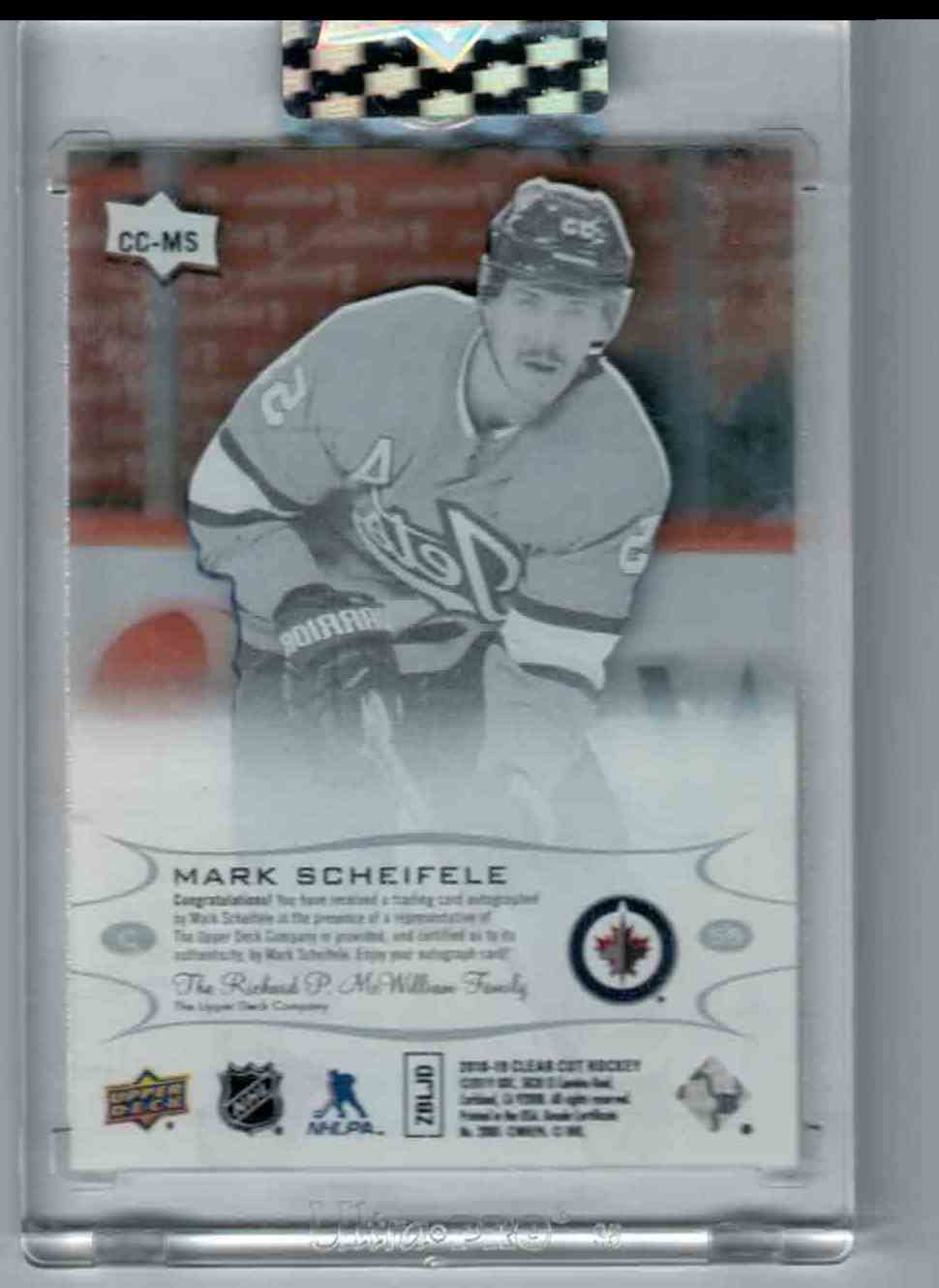 2018-19 Upper Upper Deck Clear Cut Mark Scheifele #CC-MS card back image