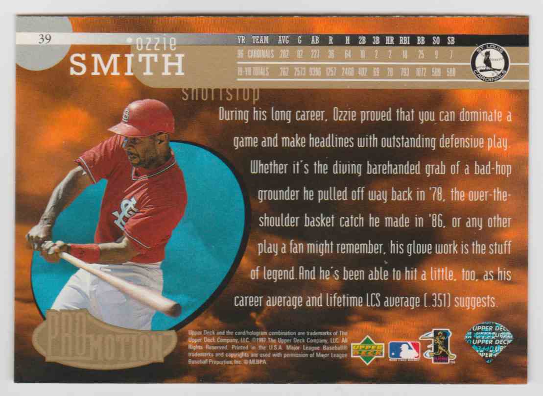 1997 Upper Deck Ud3 Promotion Ozzie Smith #39 card back image