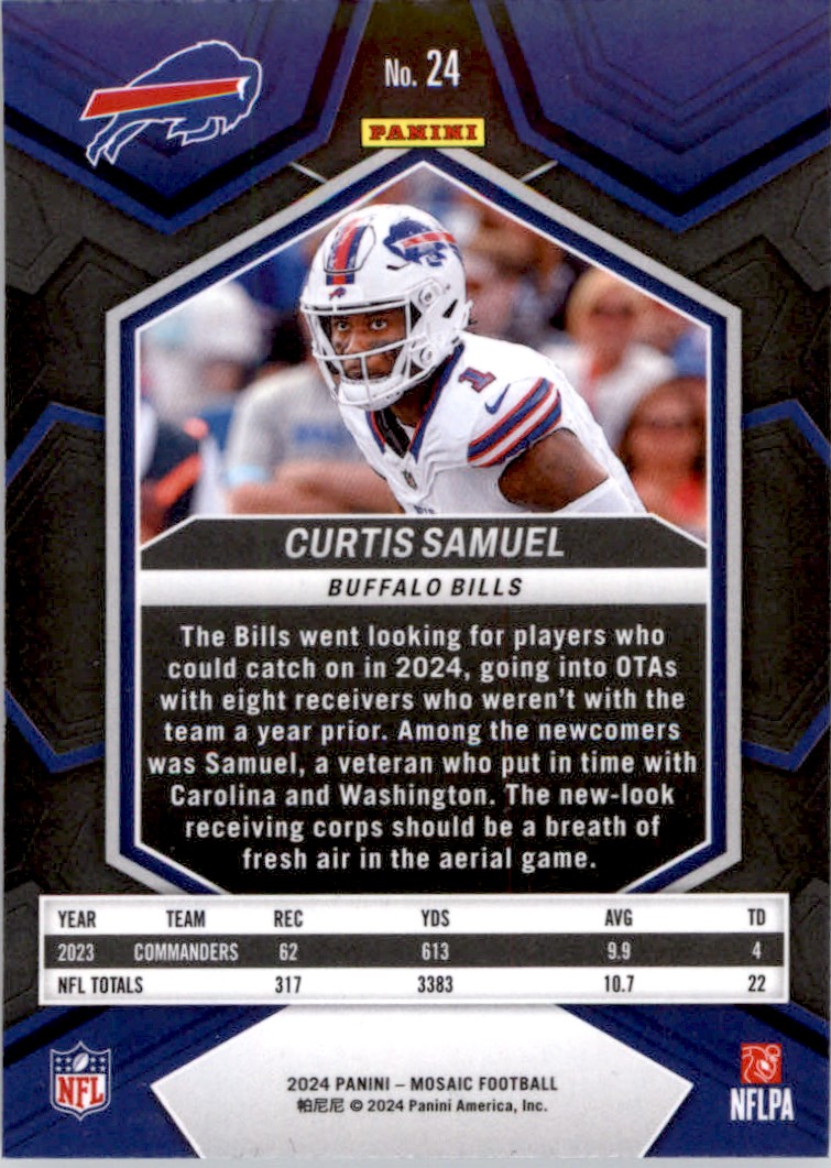 2024 Panini Mosaic Curtis Samuel #24 card back image