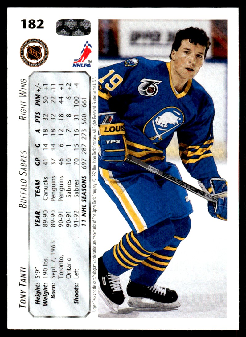 1992-93 Upper Deck Tony Tanti #182 card back image